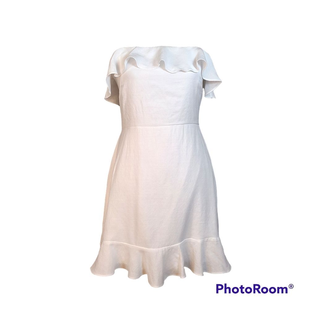 ROW A Size Large White Spaghetti Strap Ruffled Trim Mini Dress NWT Fairycore Y2K